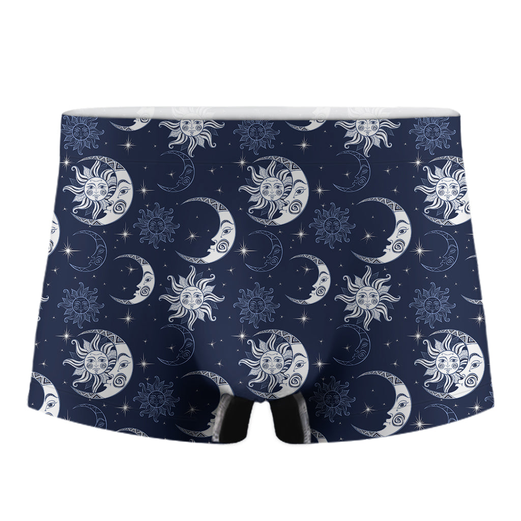 White And Blue Celestial Pattern Print Men's Boxer Briefs