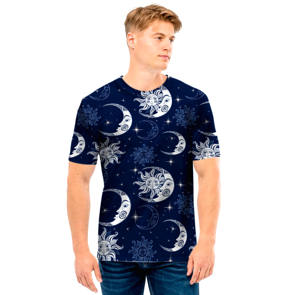 White And Blue Celestial Pattern Print Men's T-Shirt