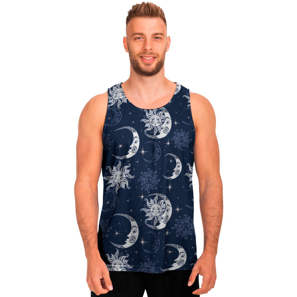 White And Blue Celestial Pattern Print Men's Tank Top