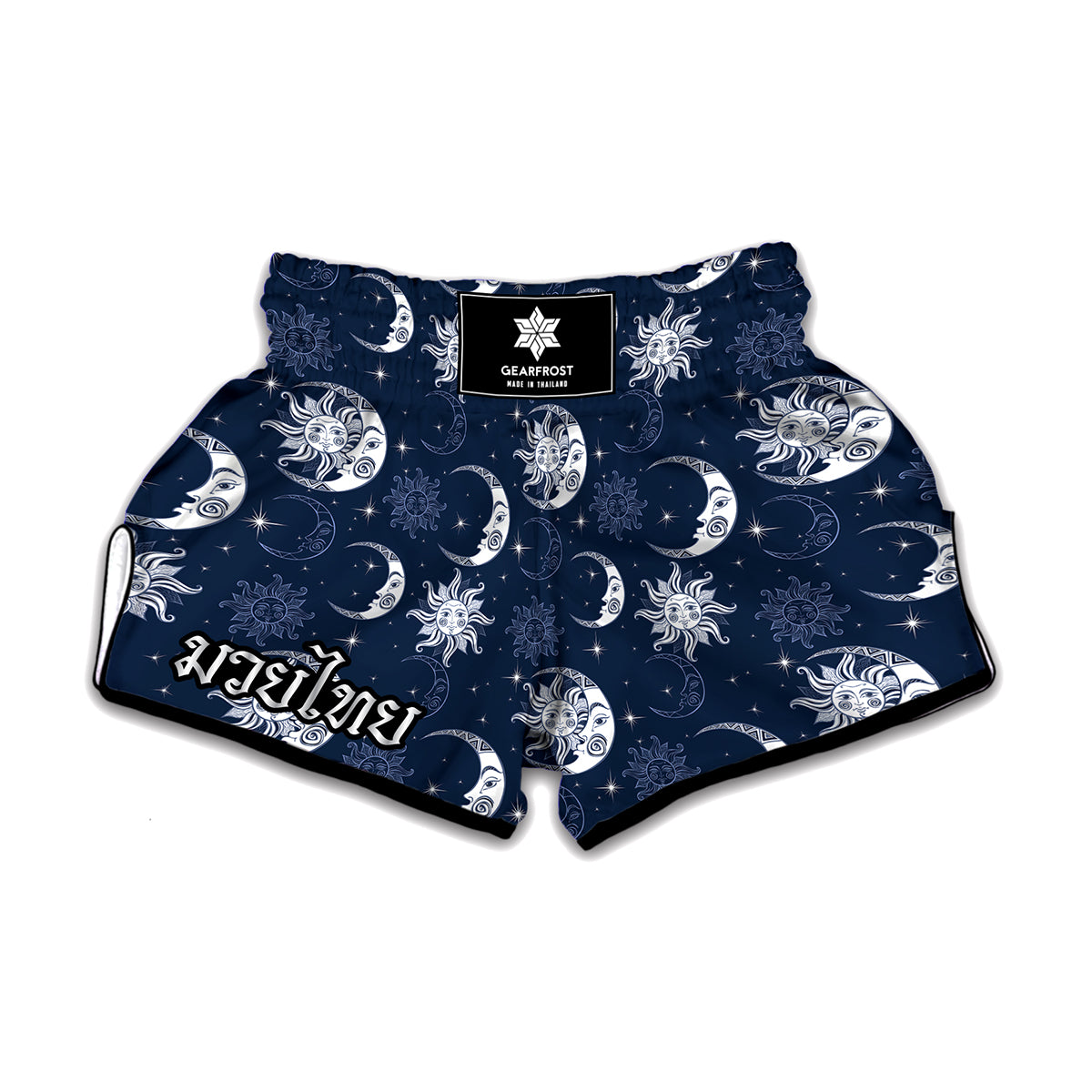 White And Blue Celestial Pattern Print Muay Thai Boxing Shorts