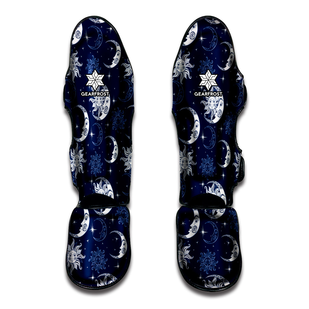 White And Blue Celestial Pattern Print Muay Thai Shin Guards