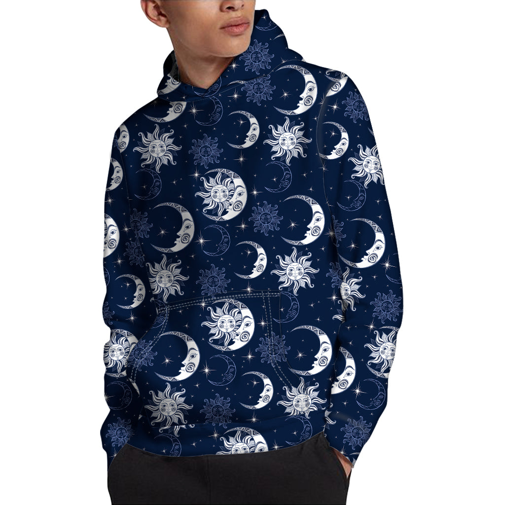 White And Blue Celestial Pattern Print Pullover Hoodie