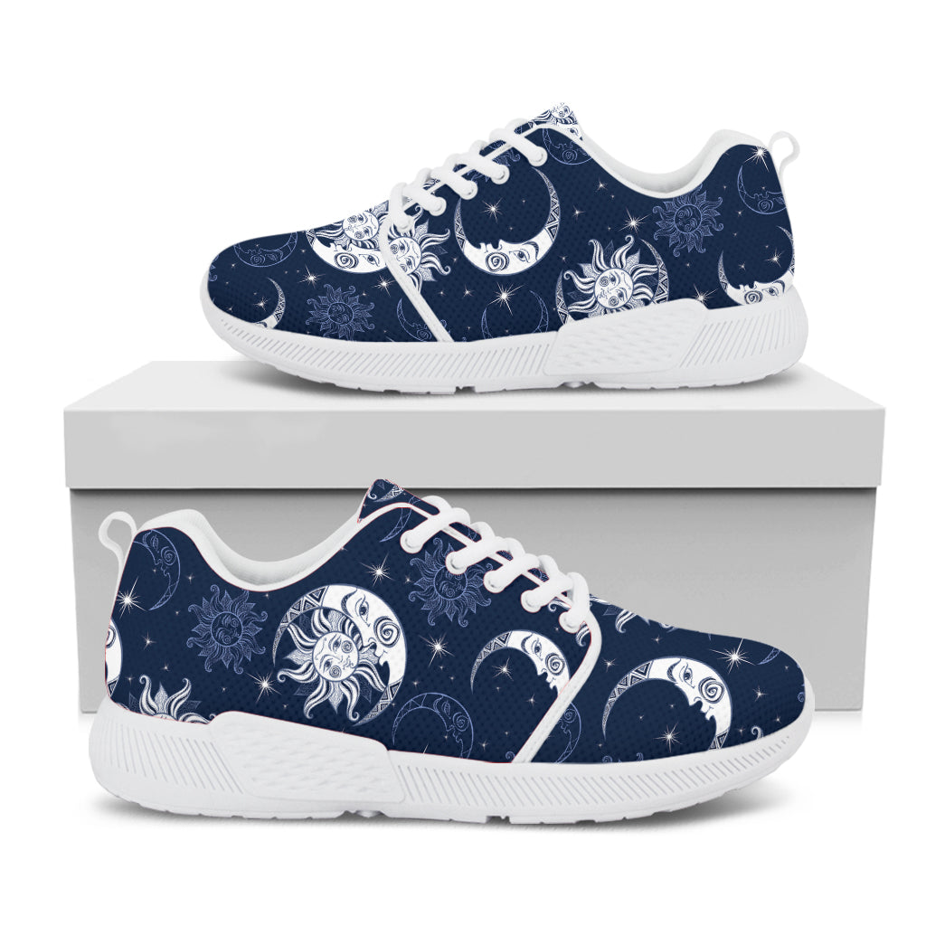 White And Blue Celestial Pattern Print White Athletic Shoes