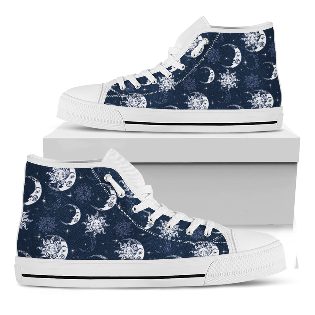 White And Blue Celestial Pattern Print White High Top Shoes