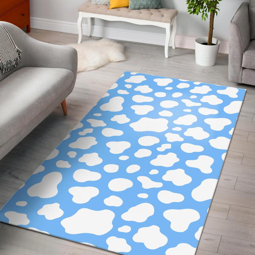 White And Blue Cow Print Area Rug