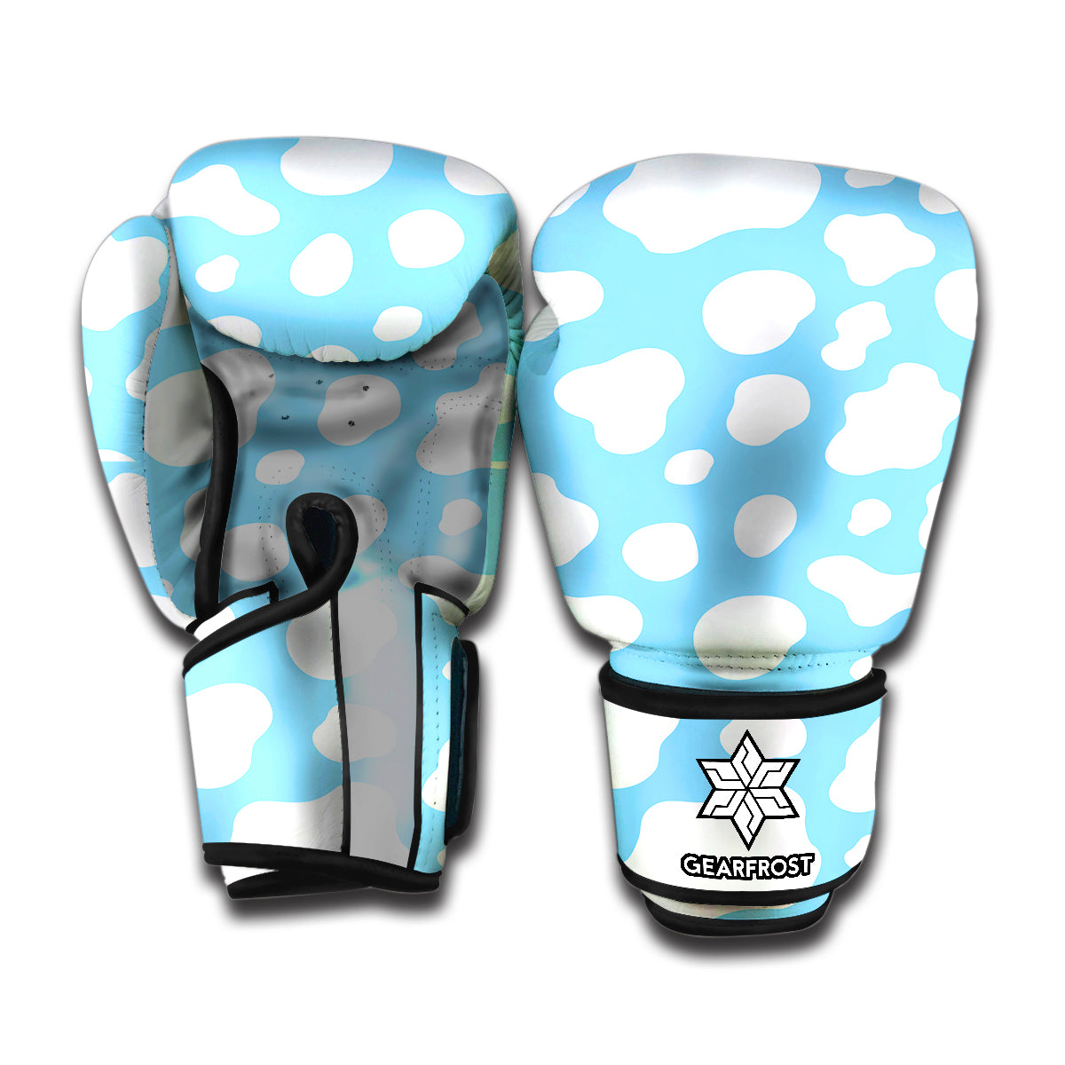 White And Blue Cow Print Boxing Gloves