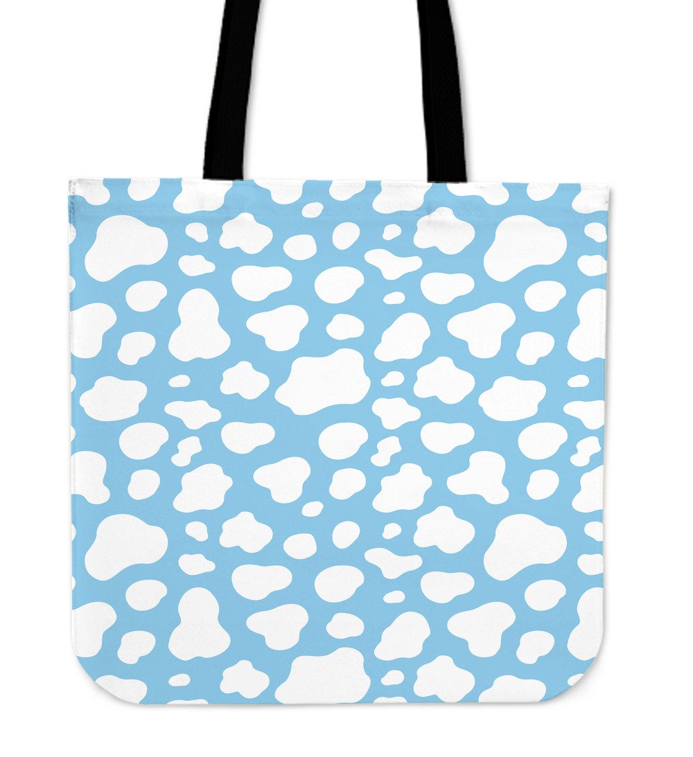 White And Blue Cow Print Canvas Tote Bag