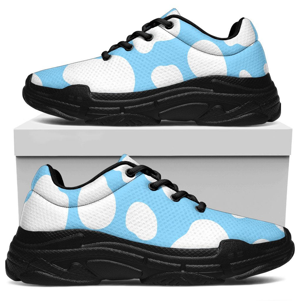 White And Blue Cow Print Chunky Sneakers