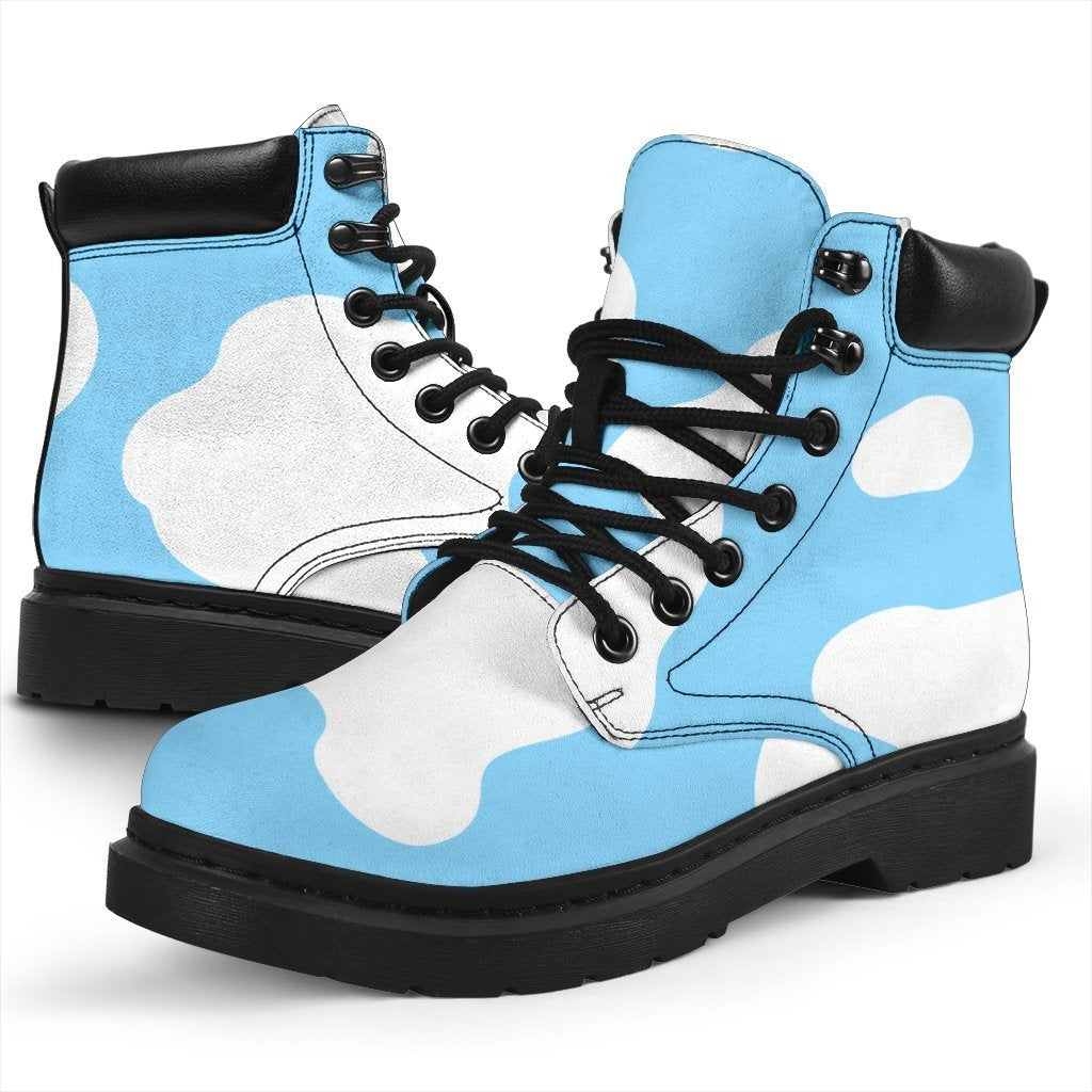 White And Blue Cow Print Classic Boots