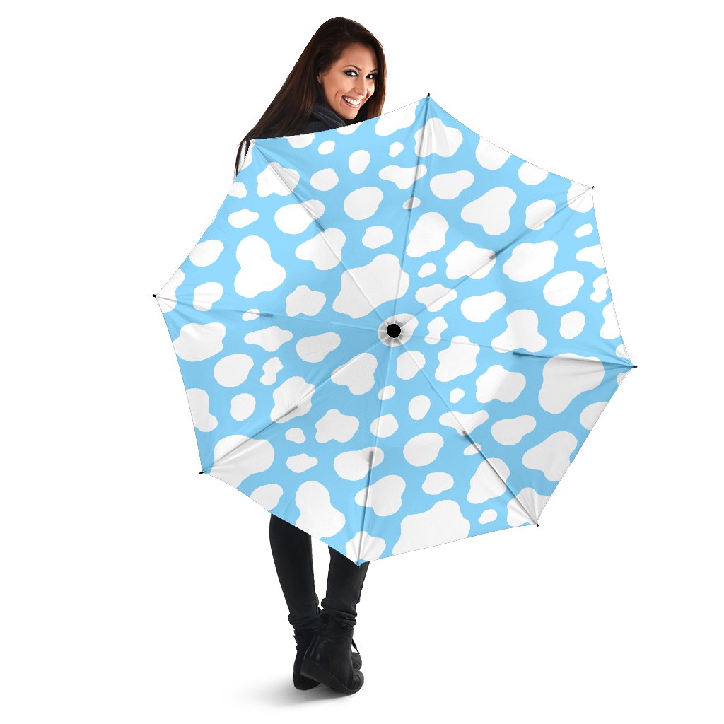 White And Blue Cow Print Foldable Umbrella