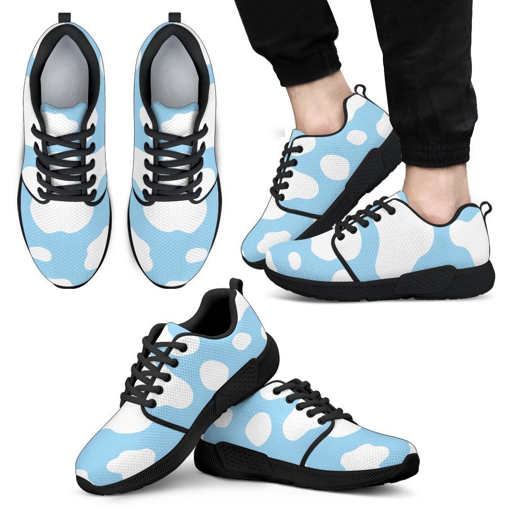 White And Blue Cow Print Men's Athletic Shoes