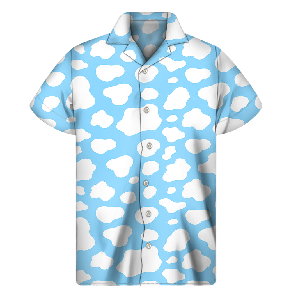 White And Blue Cow Print Men's Short Sleeve Shirt