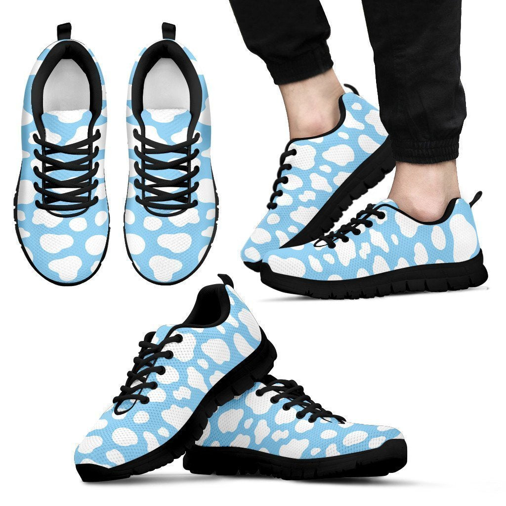 White And Blue Cow Print Men's Sneakers