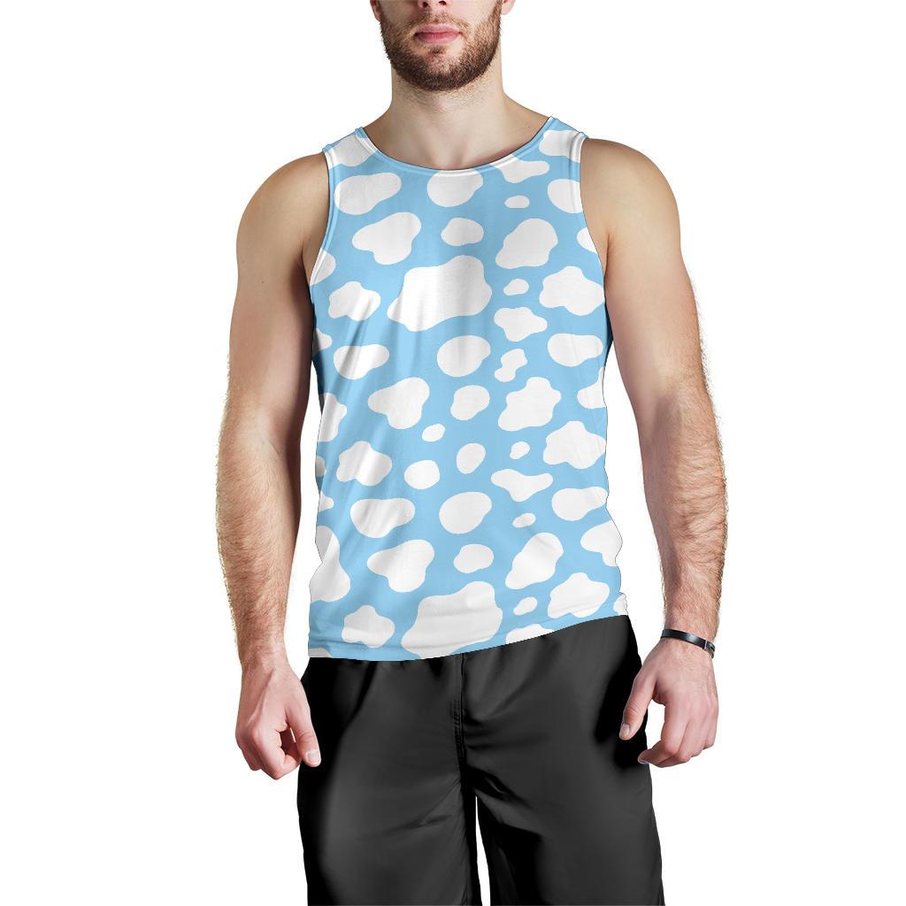 White And Blue Cow Print Men's Tank Top