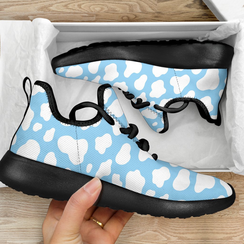 White And Blue Cow Print Mesh Knit Shoes