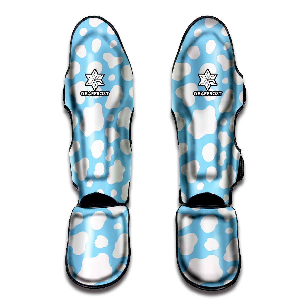 White And Blue Cow Print Muay Thai Shin Guards