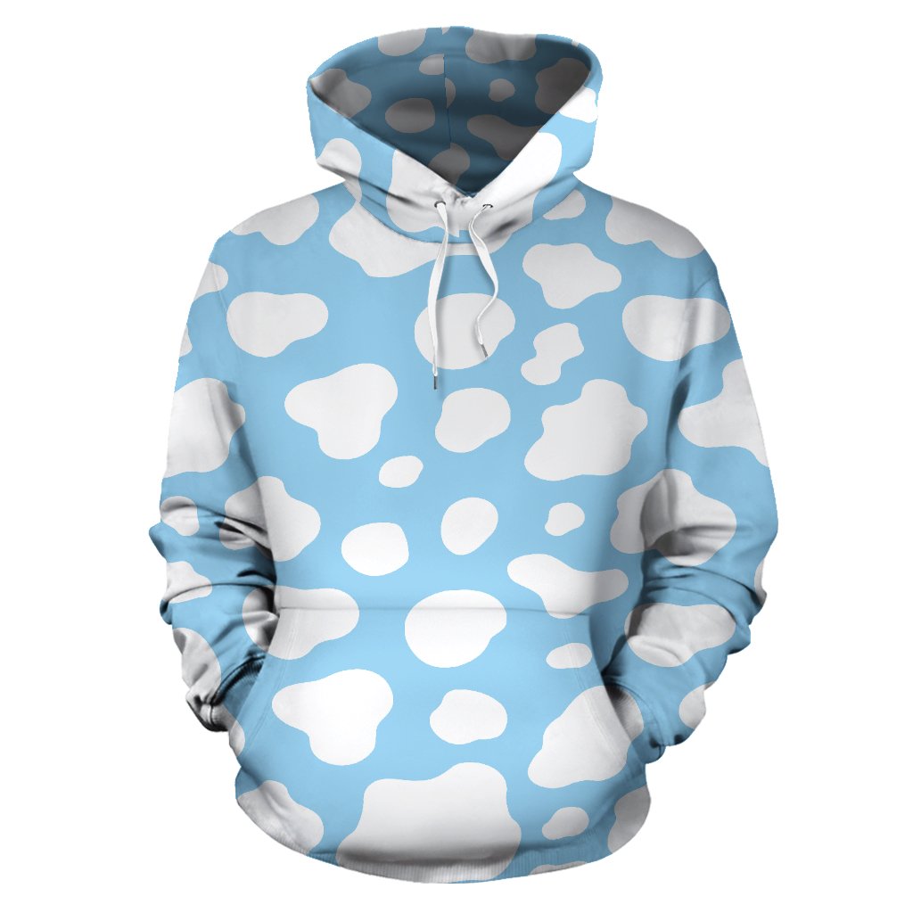 White And Blue Cow Print Pullover Hoodie