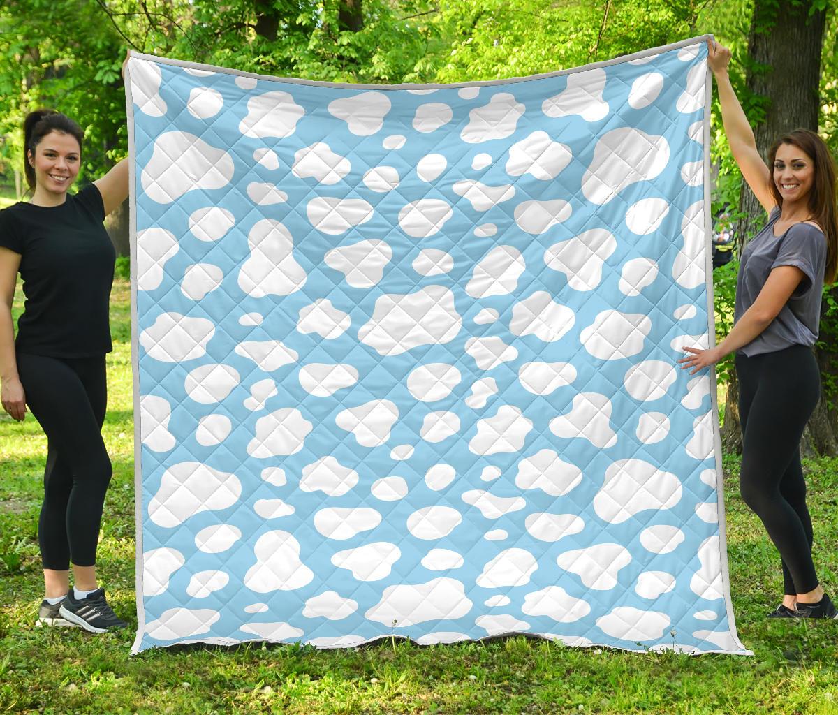 White And Blue Cow Print Quilt