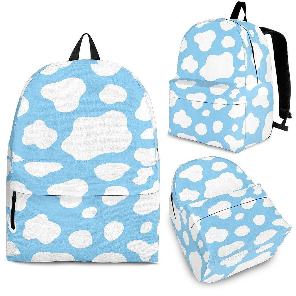 White And Blue Cow Print School Backpack