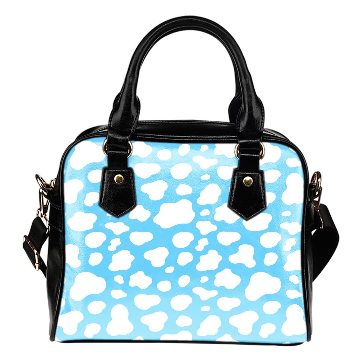 White And Blue Cow Print Shoulder Handbag