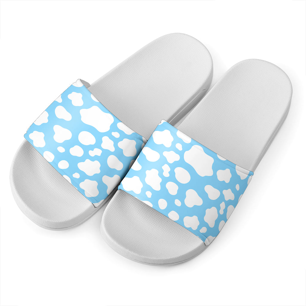 White And Blue Cow Print White Slide Sandals