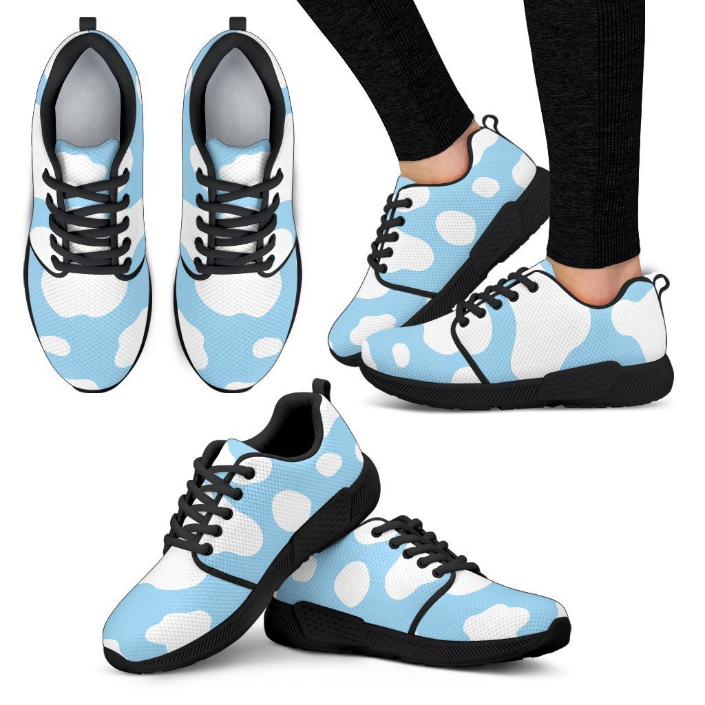 White And Blue Cow Print Women's Athletic Shoes