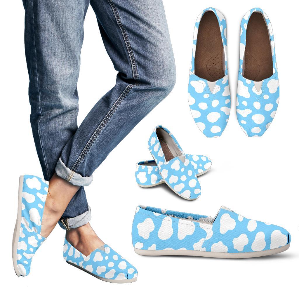 White And Blue Cow Print Women's Casual Canvas Shoes