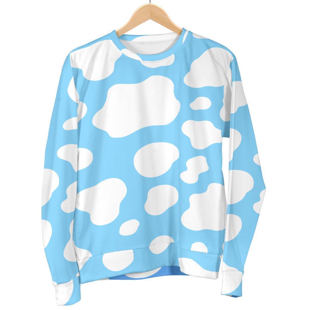 White And Blue Cow Print Women's Crewneck Sweatshirt