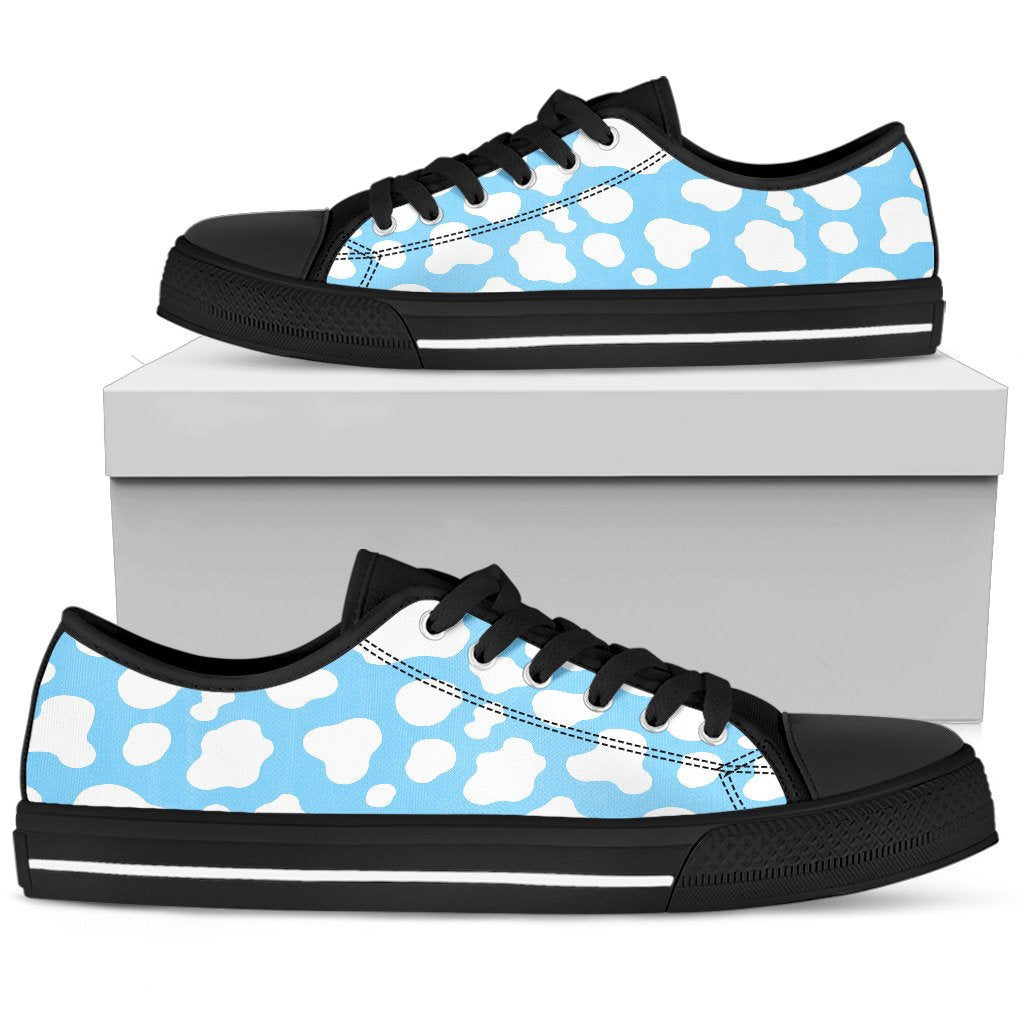 White And Blue Cow Print Women's Low Top Shoes