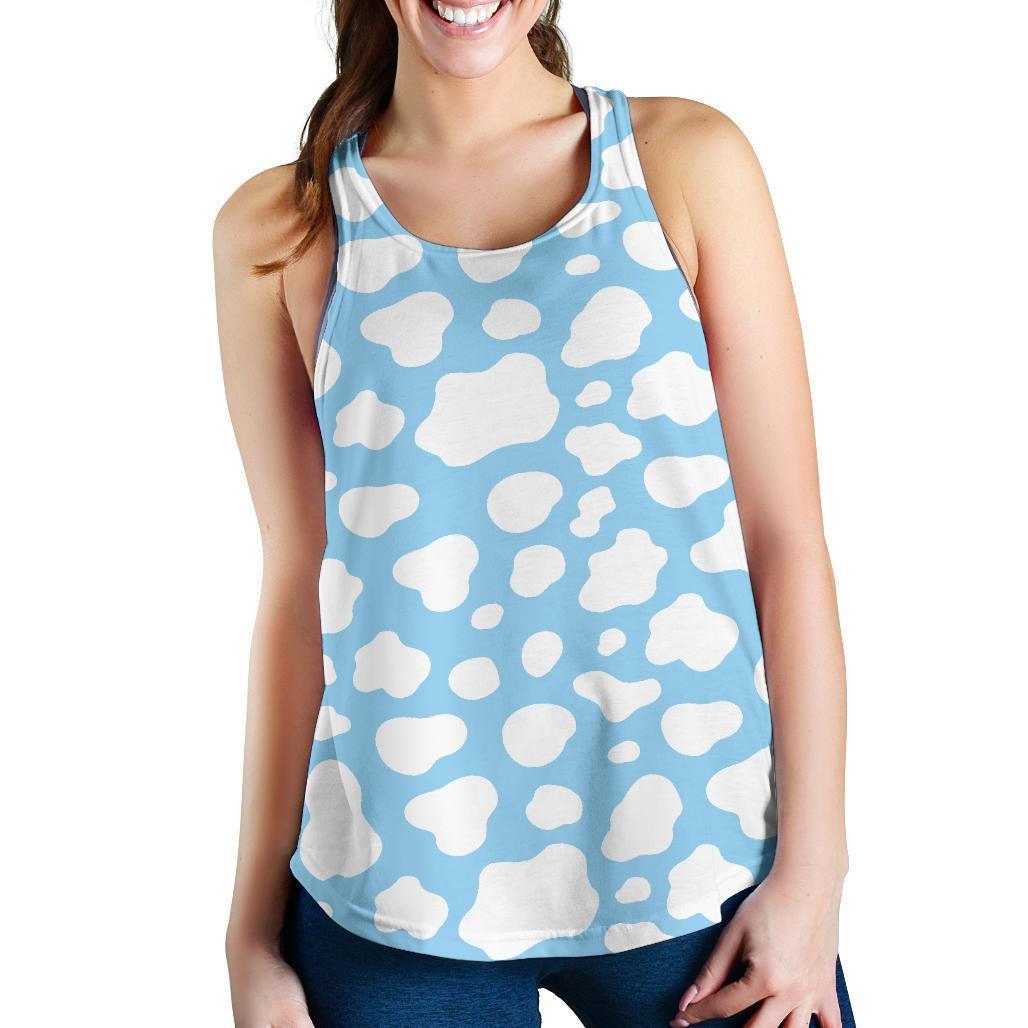 White And Blue Cow Print Women's Racerback Tank Top