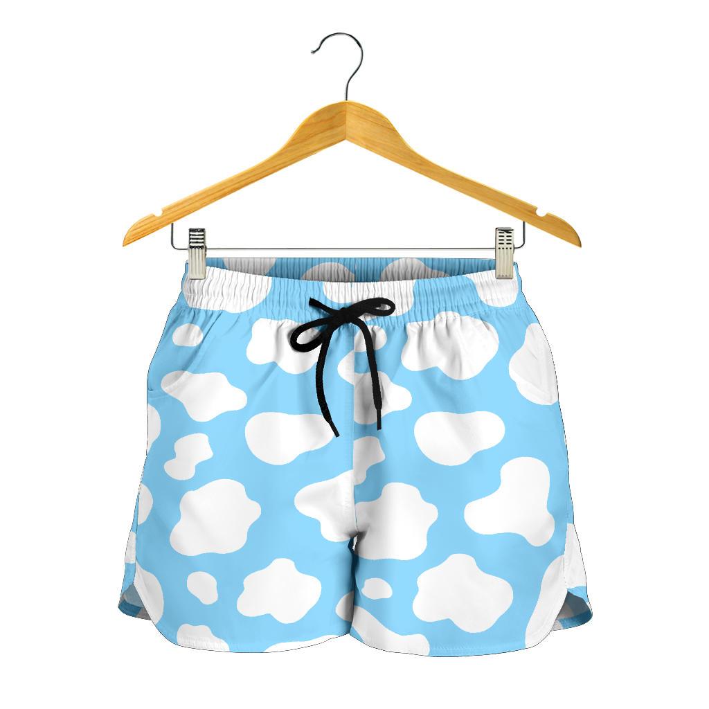 White And Blue Cow Print Women's Shorts