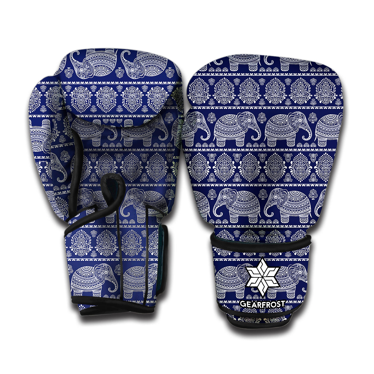White And Blue Indian Elephant Print Boxing Gloves