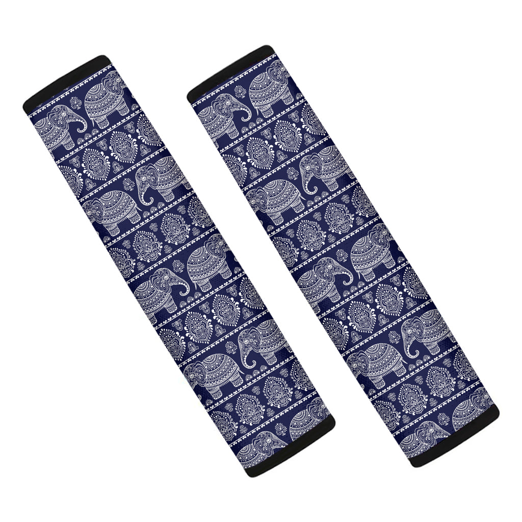 White And Blue Indian Elephant Print Car Seat Belt Covers
