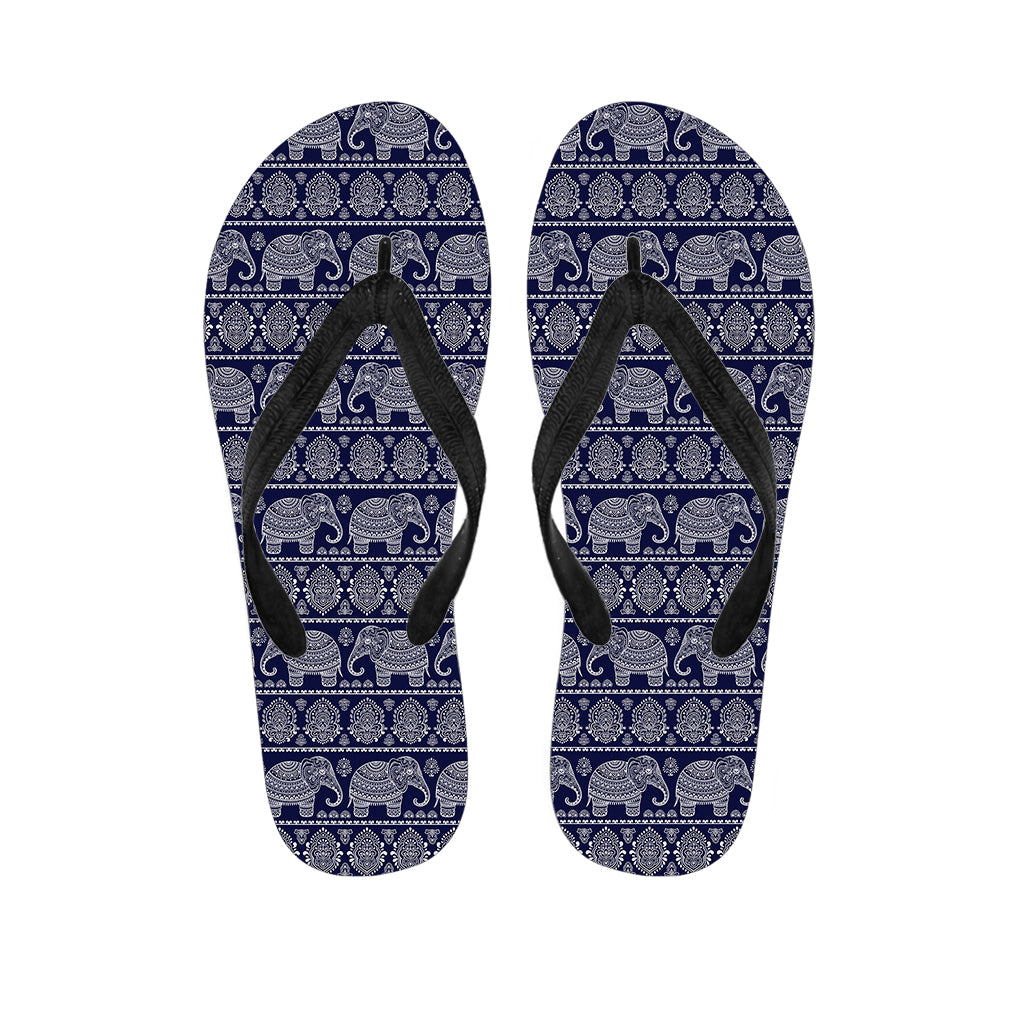 White And Blue Indian Elephant Print Flip Flops