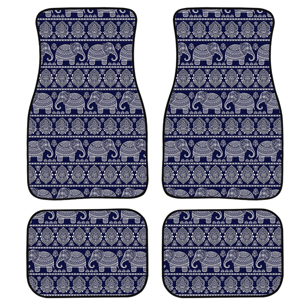 White And Blue Indian Elephant Print Front and Back Car Floor Mats