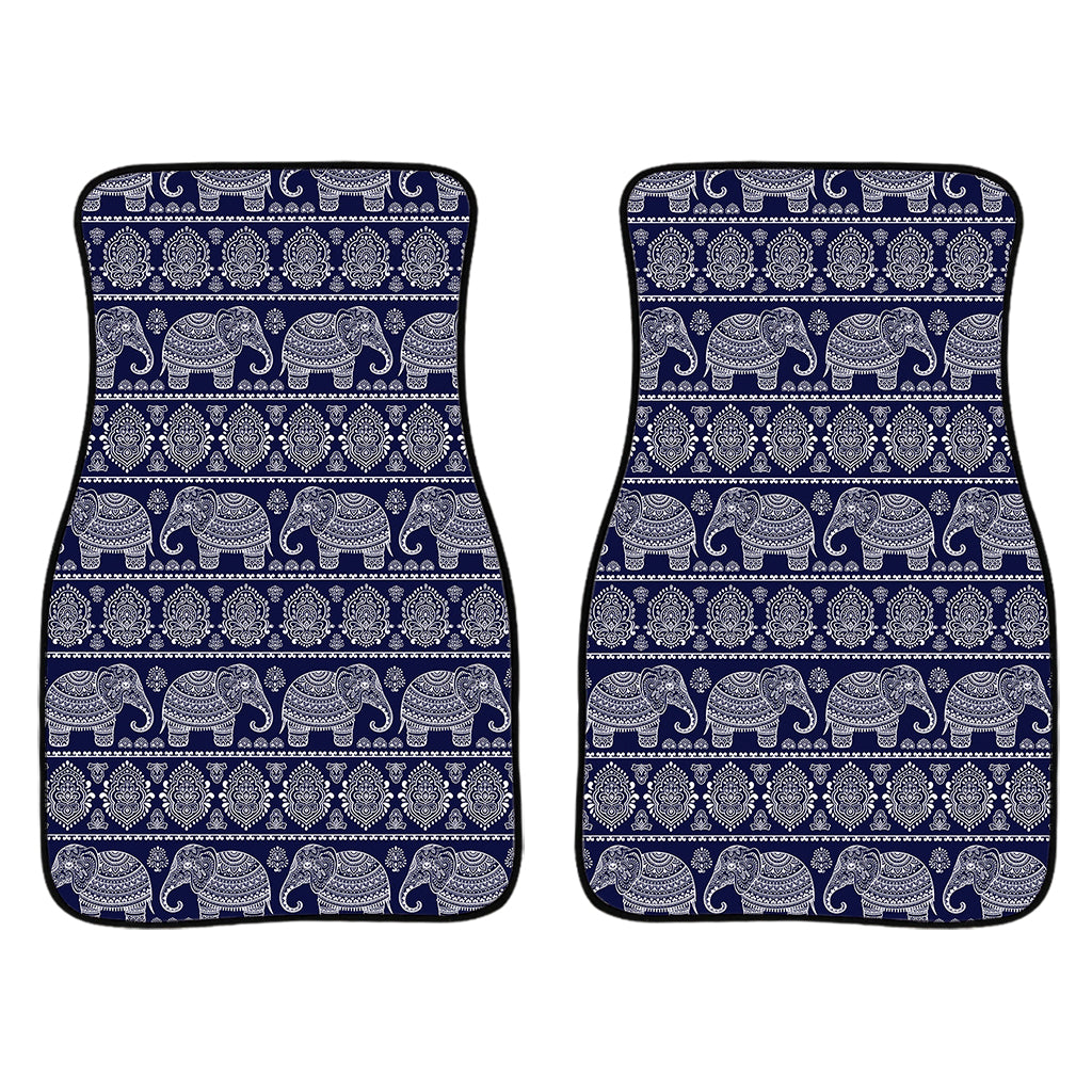 White And Blue Indian Elephant Print Front Car Floor Mats