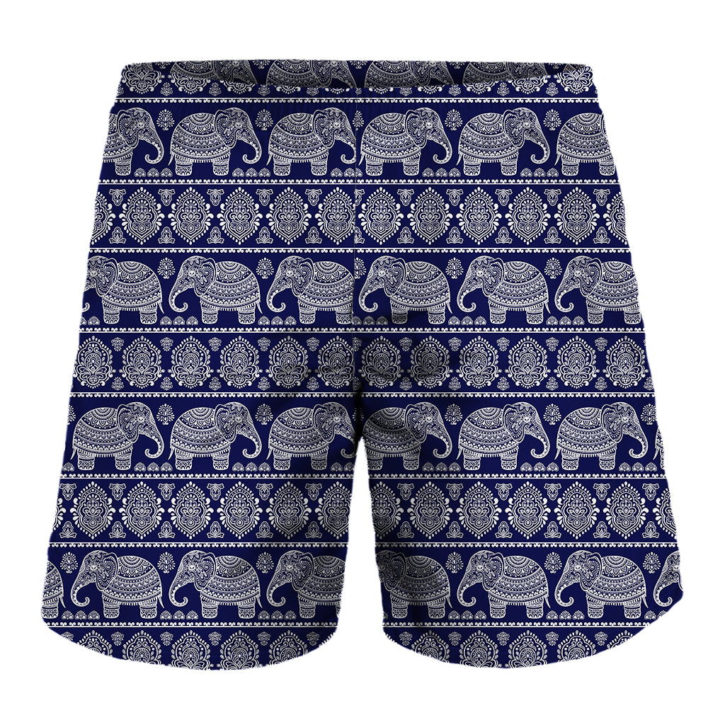 White And Blue Indian Elephant Print Men's Shorts