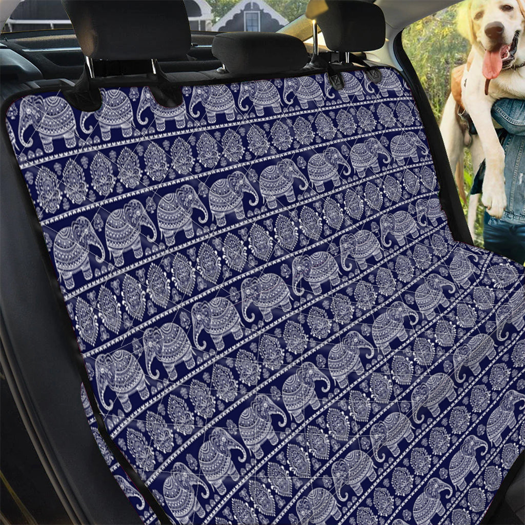 White And Blue Indian Elephant Print Pet Car Back Seat Cover