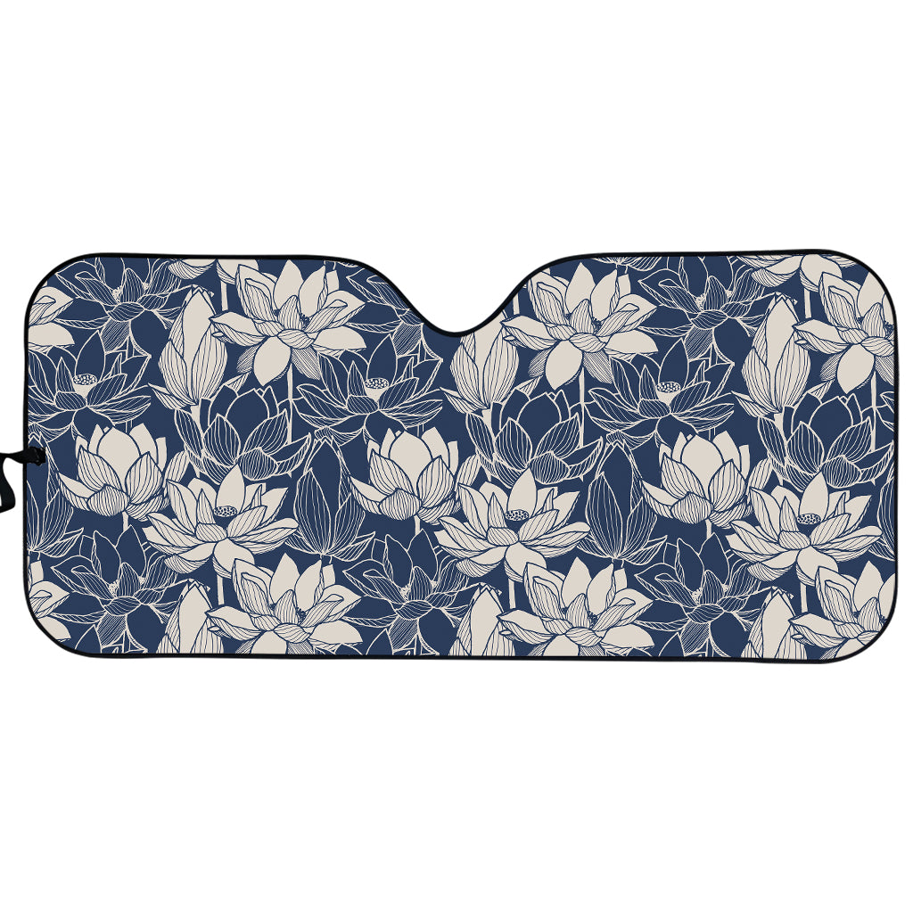 White And Blue Lotus Flower Print Car Sun Shade