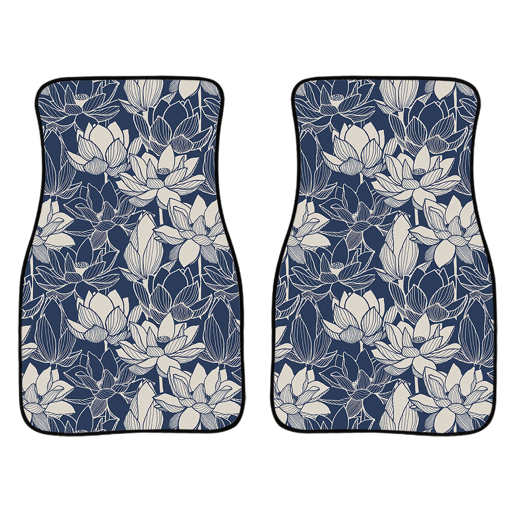 White And Blue Lotus Flower Print Front Car Floor Mats