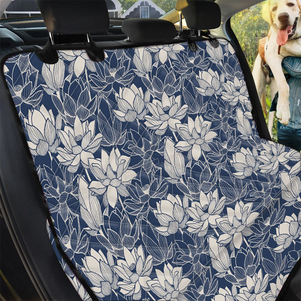 White And Blue Lotus Flower Print Pet Car Back Seat Cover