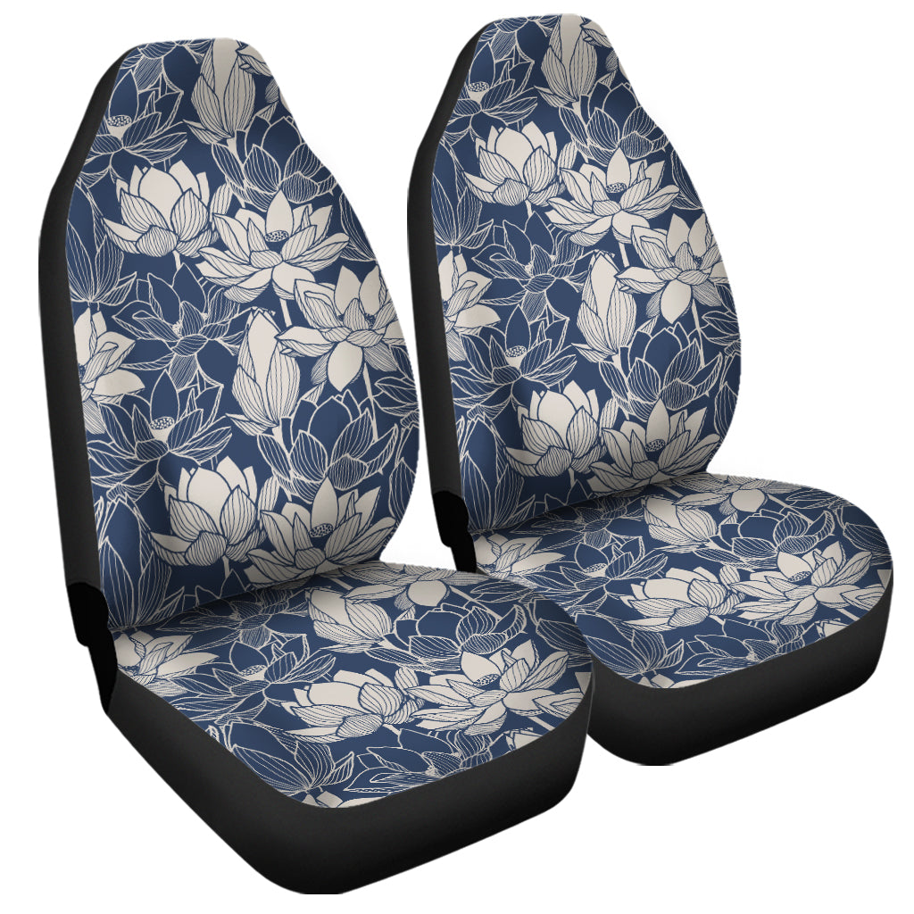 White And Blue Lotus Flower Print Universal Fit Car Seat Covers