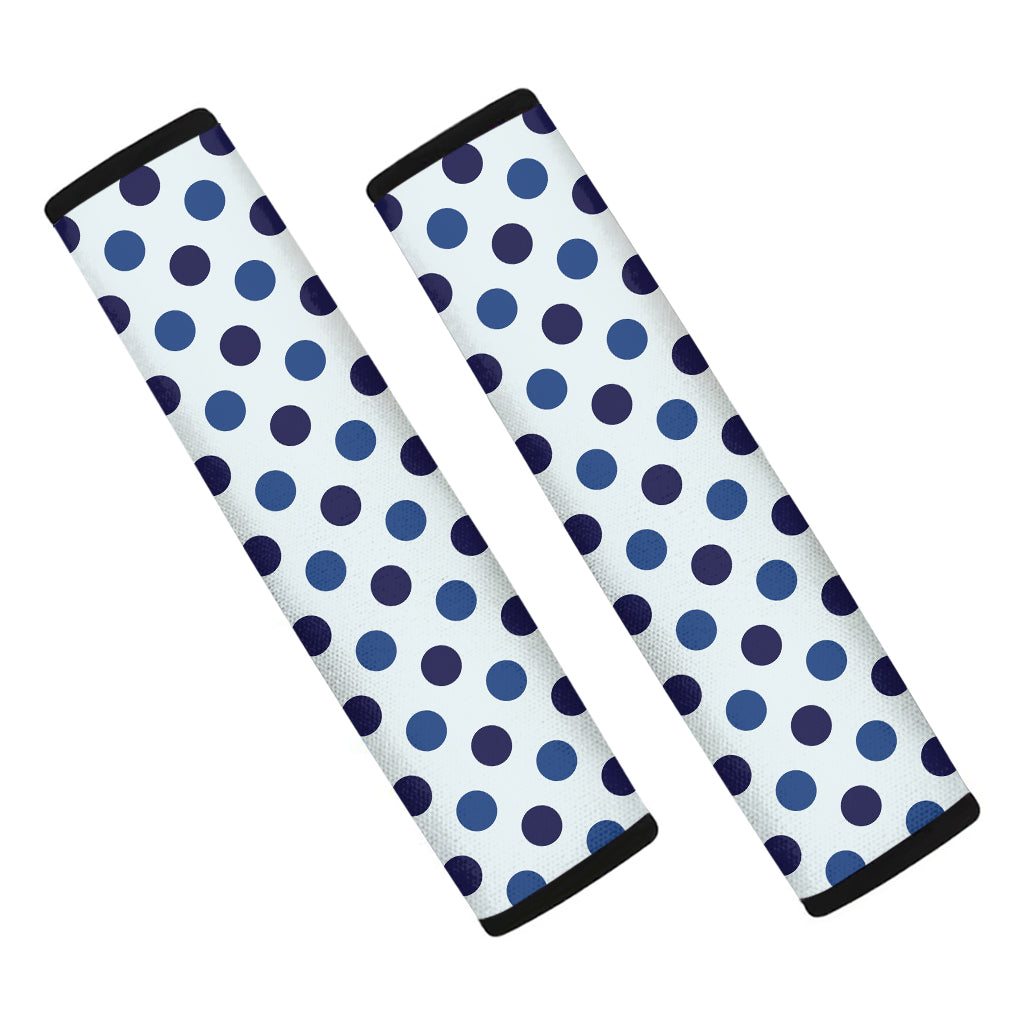 White And Blue Polka Dot Pattern Print Car Seat Belt Covers