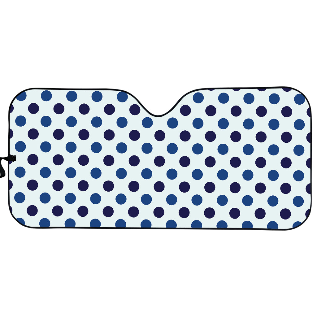 White And Blue Polka Dot Pattern Print Car Sun Shade