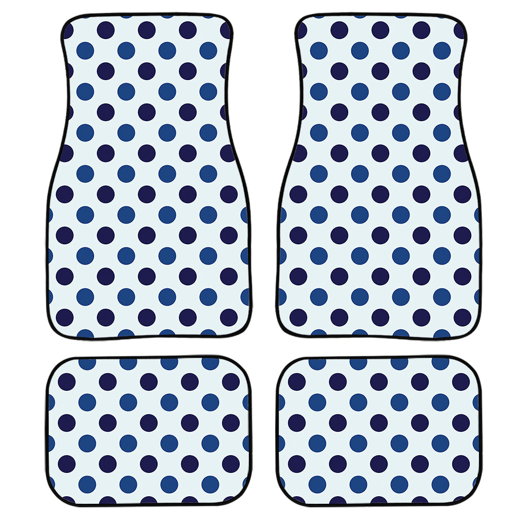 White And Blue Polka Dot Pattern Print Front and Back Car Floor Mats