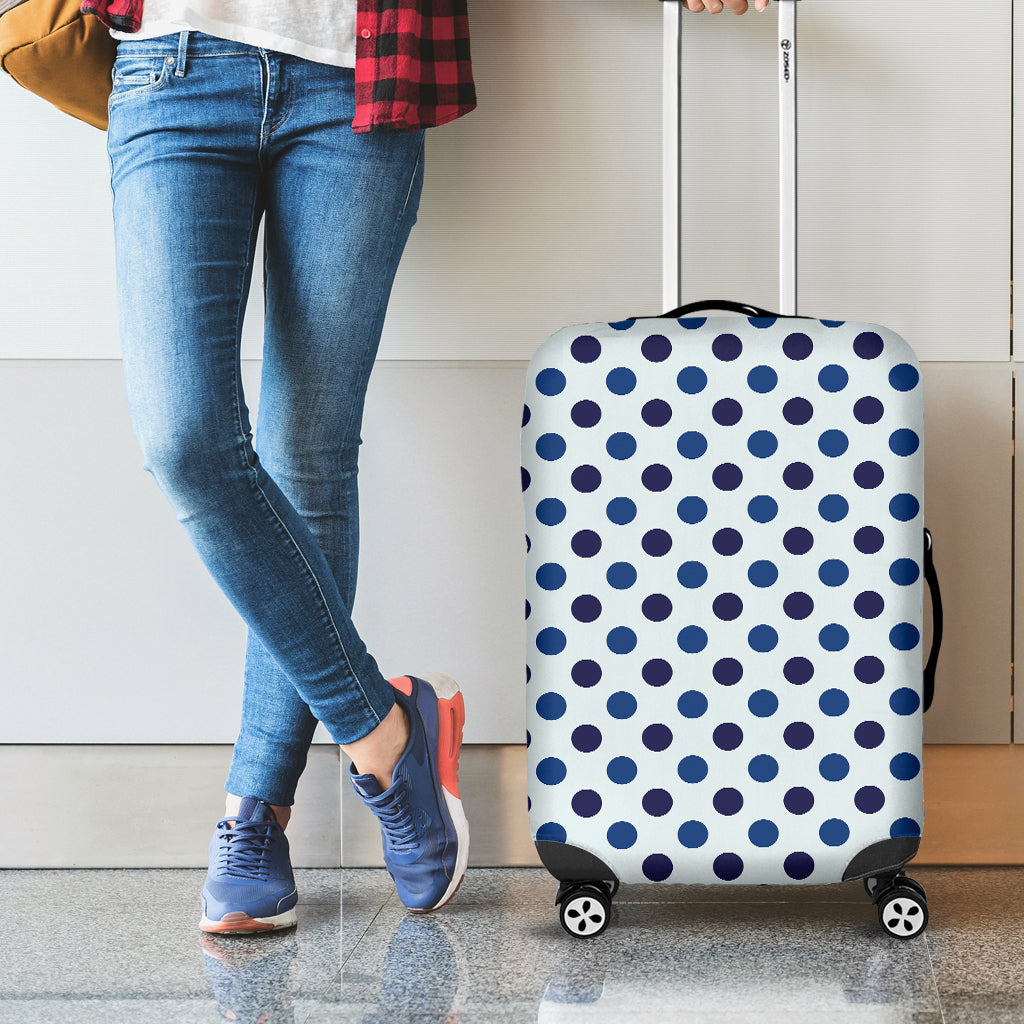 White And Blue Polka Dot Pattern Print Luggage Cover