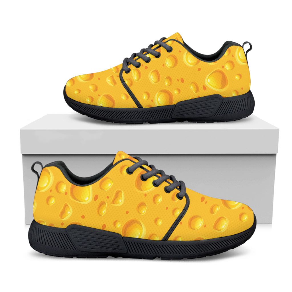 Yellow Cheese Print Black Athletic Shoes