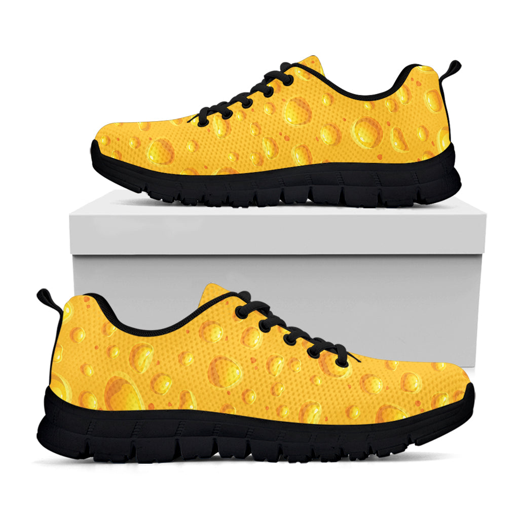 Yellow Cheese Print Black Sneakers