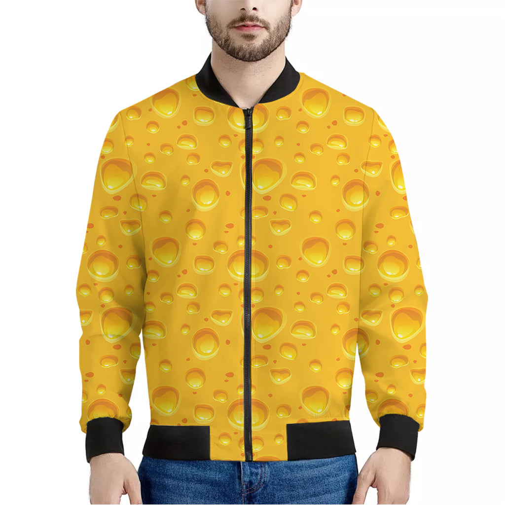 Yellow Cheese Print Men's Bomber Jacket