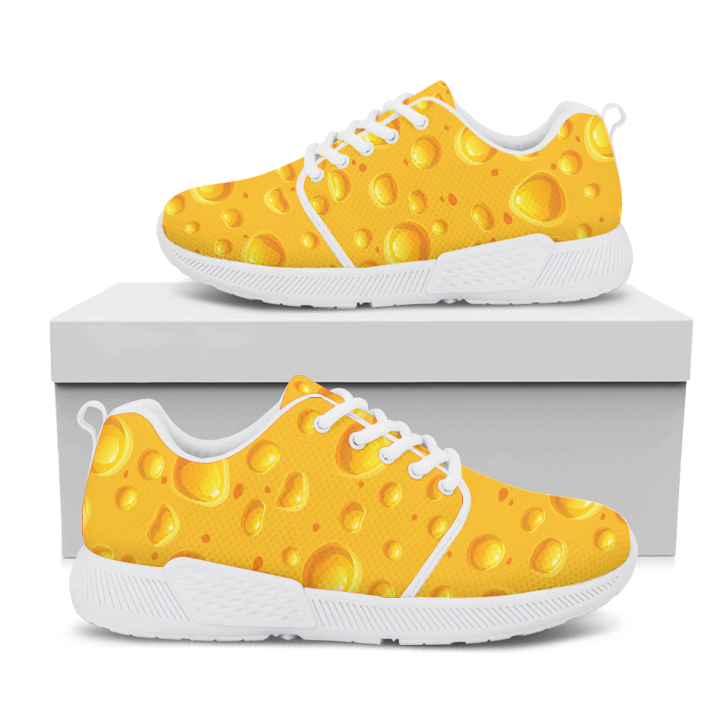 Yellow Cheese Print White Athletic Shoes